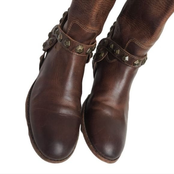 FRYE Melissa Brown Stud Leather Moto Riding Boots - Picture 3 of 12